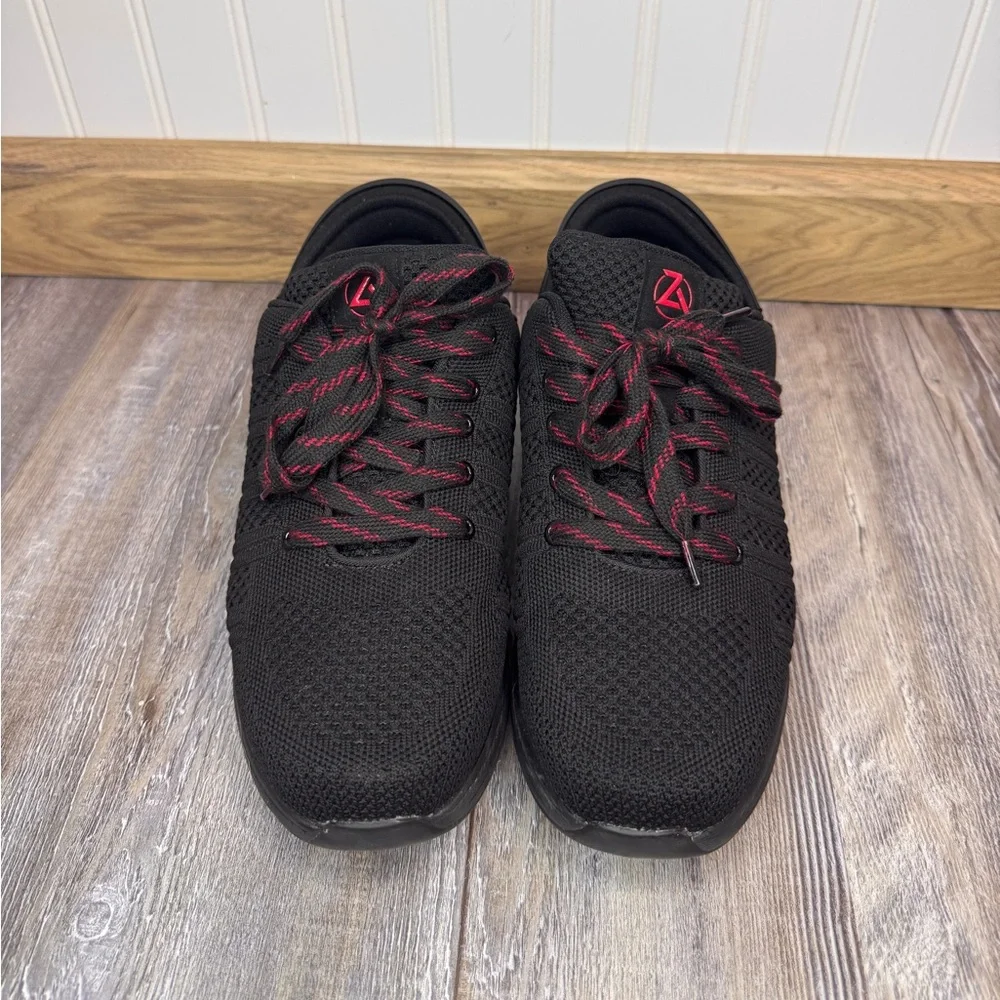 Zeba Womens Hands Free Slip On Lace Up Walking Shoe Mesh Balck Red Size 9